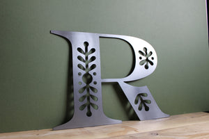 Scandi floral pattern plasma cut metal letter R