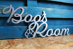 Boo's Room with paw print custom personalised mild steel metal sign
