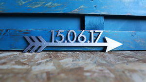 custom date arrow personalised mild steel metal sign