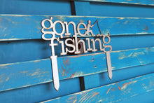Load image into Gallery viewer, gone fishing metal sign