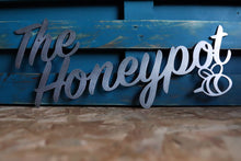 Load image into Gallery viewer, The Honeypot with bee custom personalised mild steel metal sign