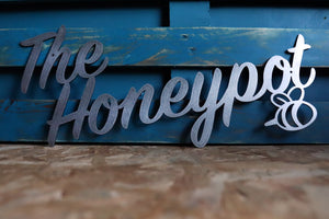 The Honeypot with bee custom personalised mild steel metal sign